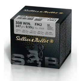 Büchsenpatronen, S&B, FMJ, Kal. .308 Win. 147gr, 9,55 g