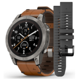 Uhr, Garmin, Fenix 7 Pro, Saphier Solar Titanium, Leder-Armband 22