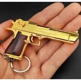 Schlüsselanhänger Desert Eagle Gold mit Holzgriffschale