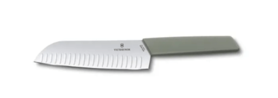 Victorinox, Swiss Modern Santokumesser, Kullenschliff, 17cm, olive, Blister