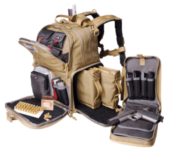 Tactical Range Backpack, GPS,  holds 3 handguns – Tan