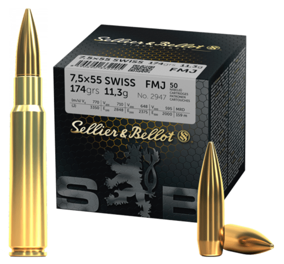 Büchsenpatronen, S&B, 7,5x55 Swiss FMJ, 174 gr, 11,3 g