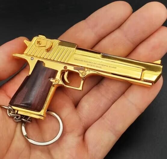 Schlüsselanhänger Desert Eagle Gold mit Holzgriffschale