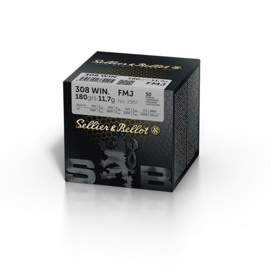 Büchsenpatronen, S&B, .308 Win FMJ, 180gr, 11.7g, (Bulk 400)