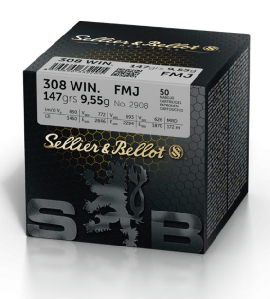 Büchsenpatronen, S&B, FMJ, Kal. .308 Win. 147gr, 9,55 g