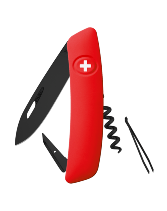 SWIZA D01, Allblack, rot, Schweizer Messer 95mm, ganz schwarz